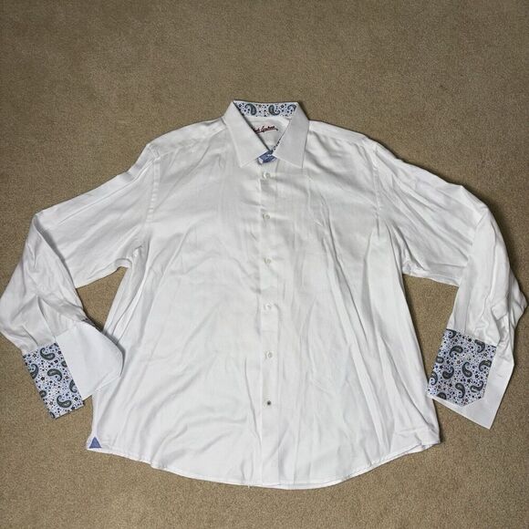 Robert Graham Nathan FC Button Down Dress Shirt Men’s Size 46/18 White Cotton - Picture 1 of 9